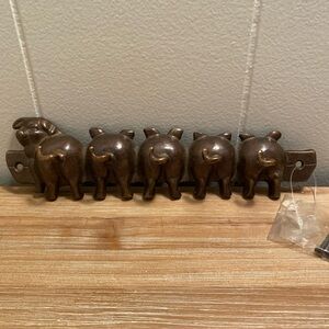 Bronze Pig Tails Key Holder Hooks Jewelry Organizer 9”x2.5” Rustic Farmhouse
